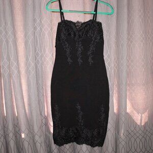 Haute Monde Black Lace Embroidery Midi Fitted Dress